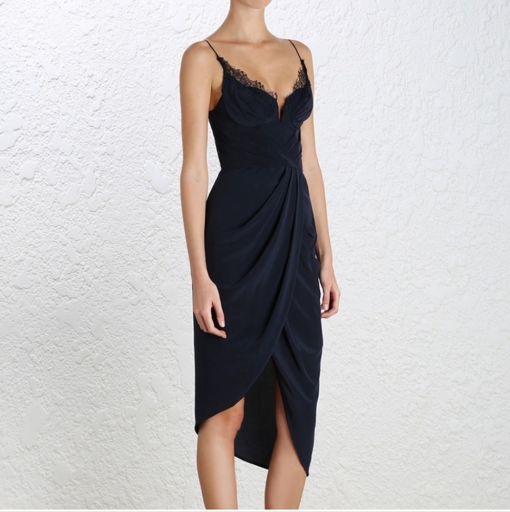 NWT Zimmermann Silk Web Black Lace Midi Dress 0